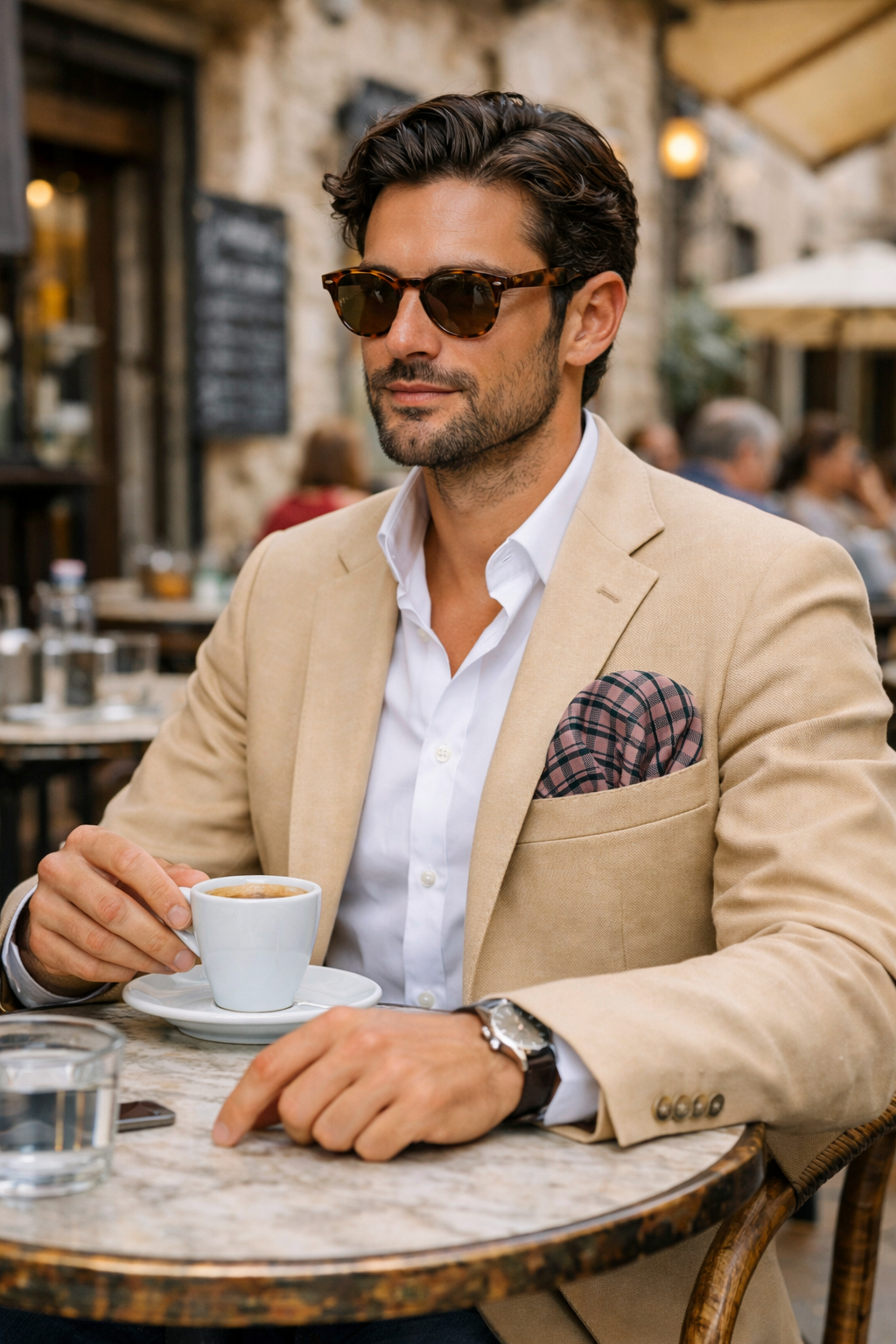 Einstecktuch grün mit beigem Karo