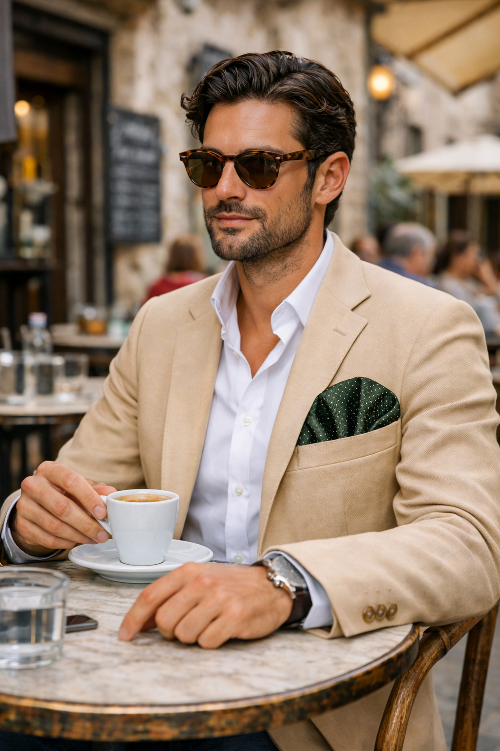 Einstecktuch grün mit weißen Punkten