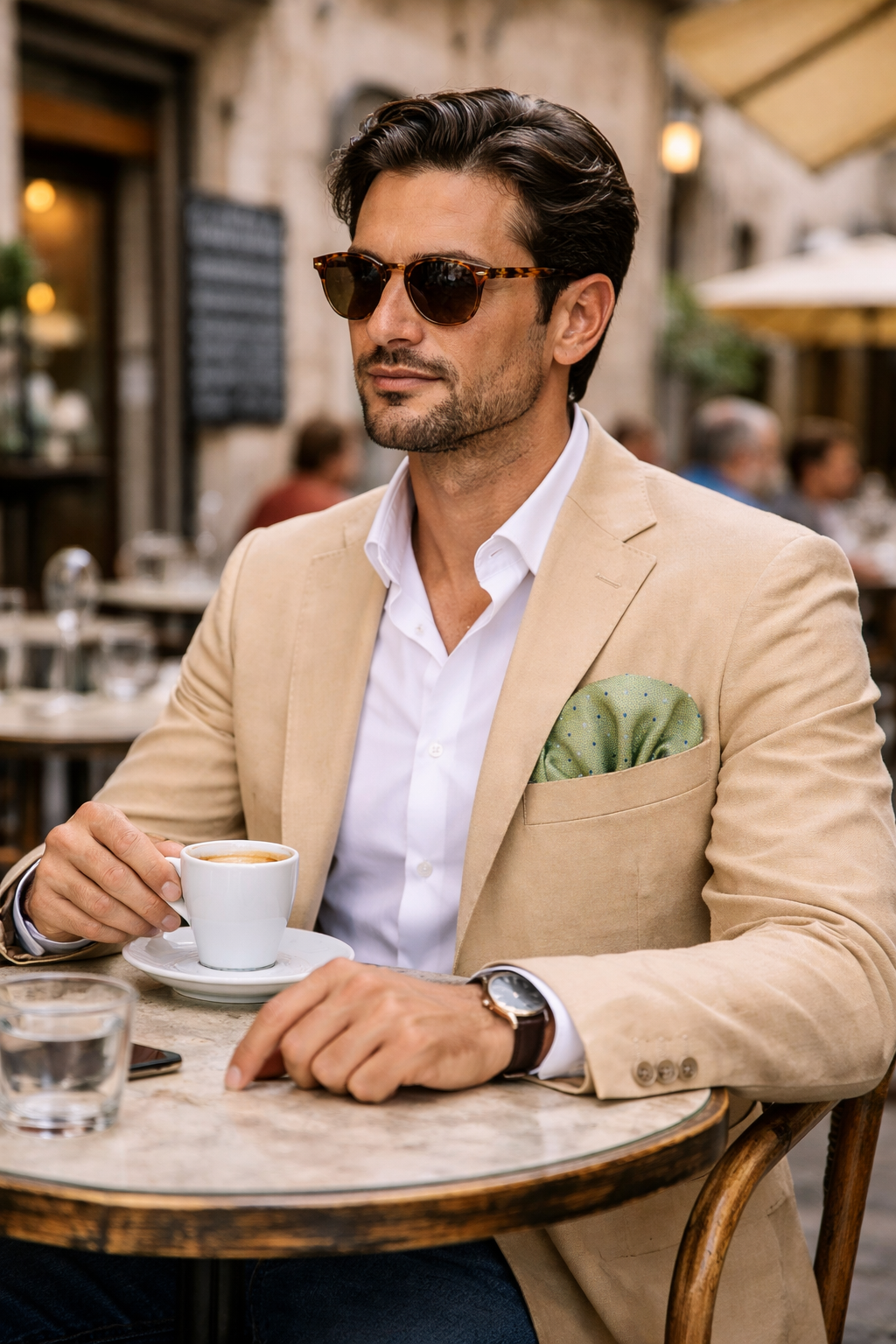 Einstecktuch grün mit blauen Punkten