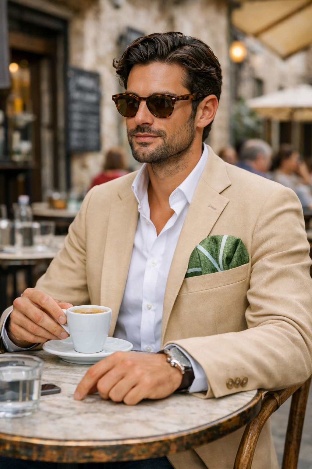 Einstecktuch grün / weiß gestreift